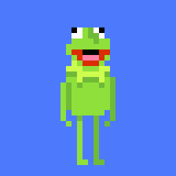 a pixel gif of kermit the frog jumping